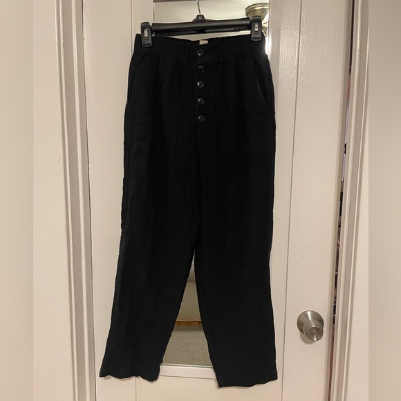 XS Madewell cotton-linen straight legged high rise elastic-waist pants - Picture 2 of 6